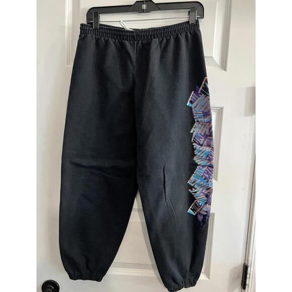 Other - VTG 90s Nike Gray Tag Kids Blk Sweatpants Sz 10-12 Large Graphic Print USA Swoos